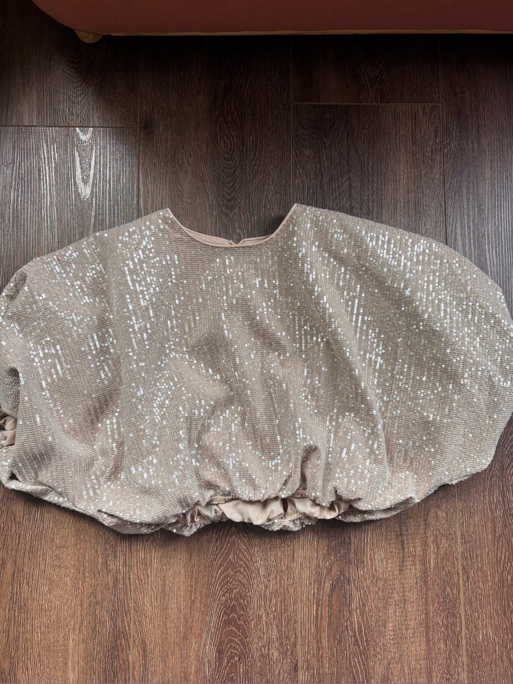 Endless Rose Taupe Sequin Bubble Hem cropped top